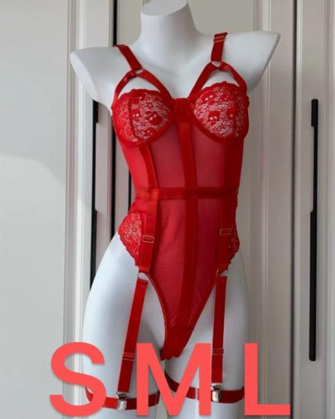 Scarlet Desire Lace Corset Bodysuit with Garters