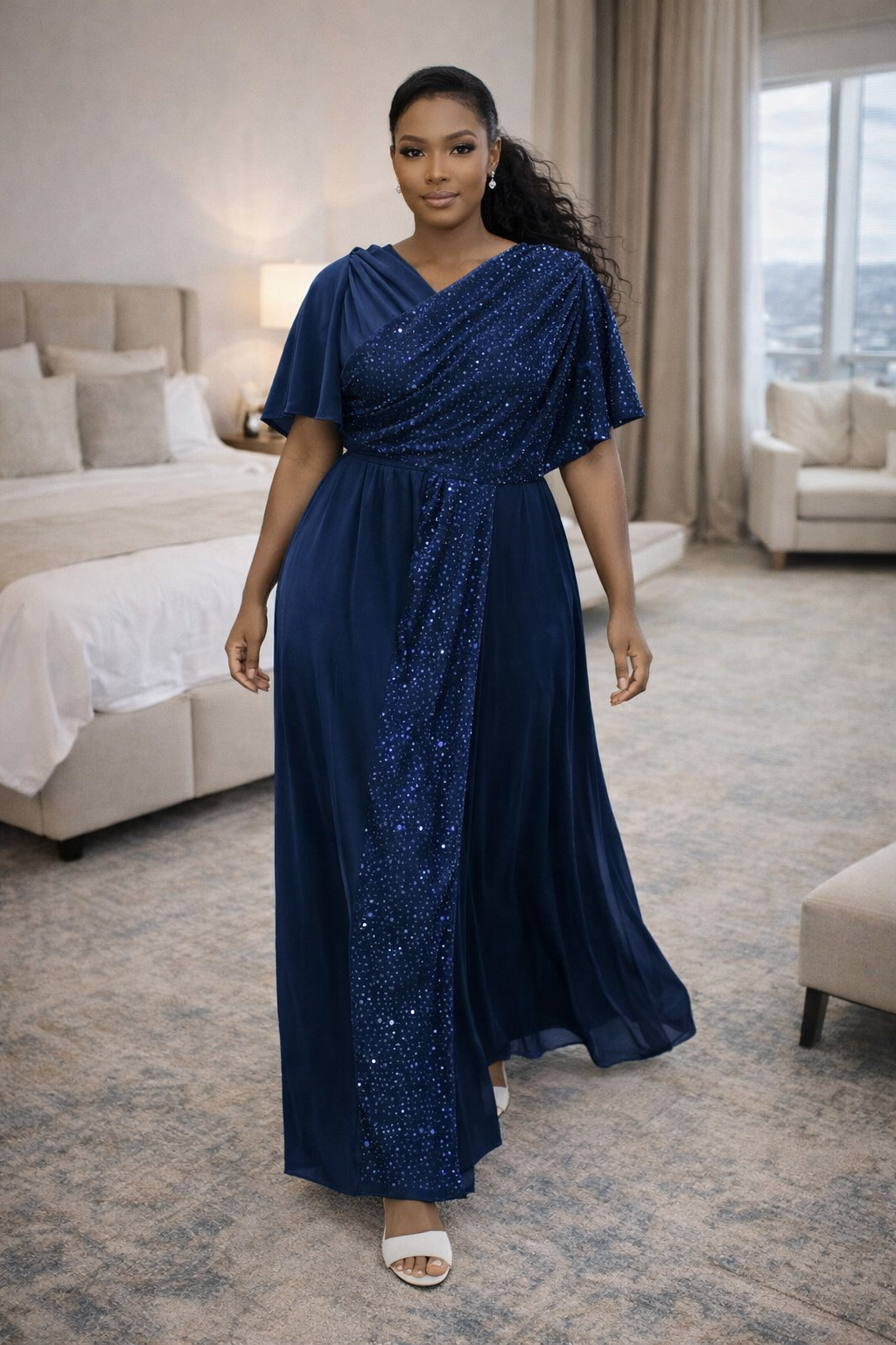 Celeste One-Shoulder Sequin Maxi Gown