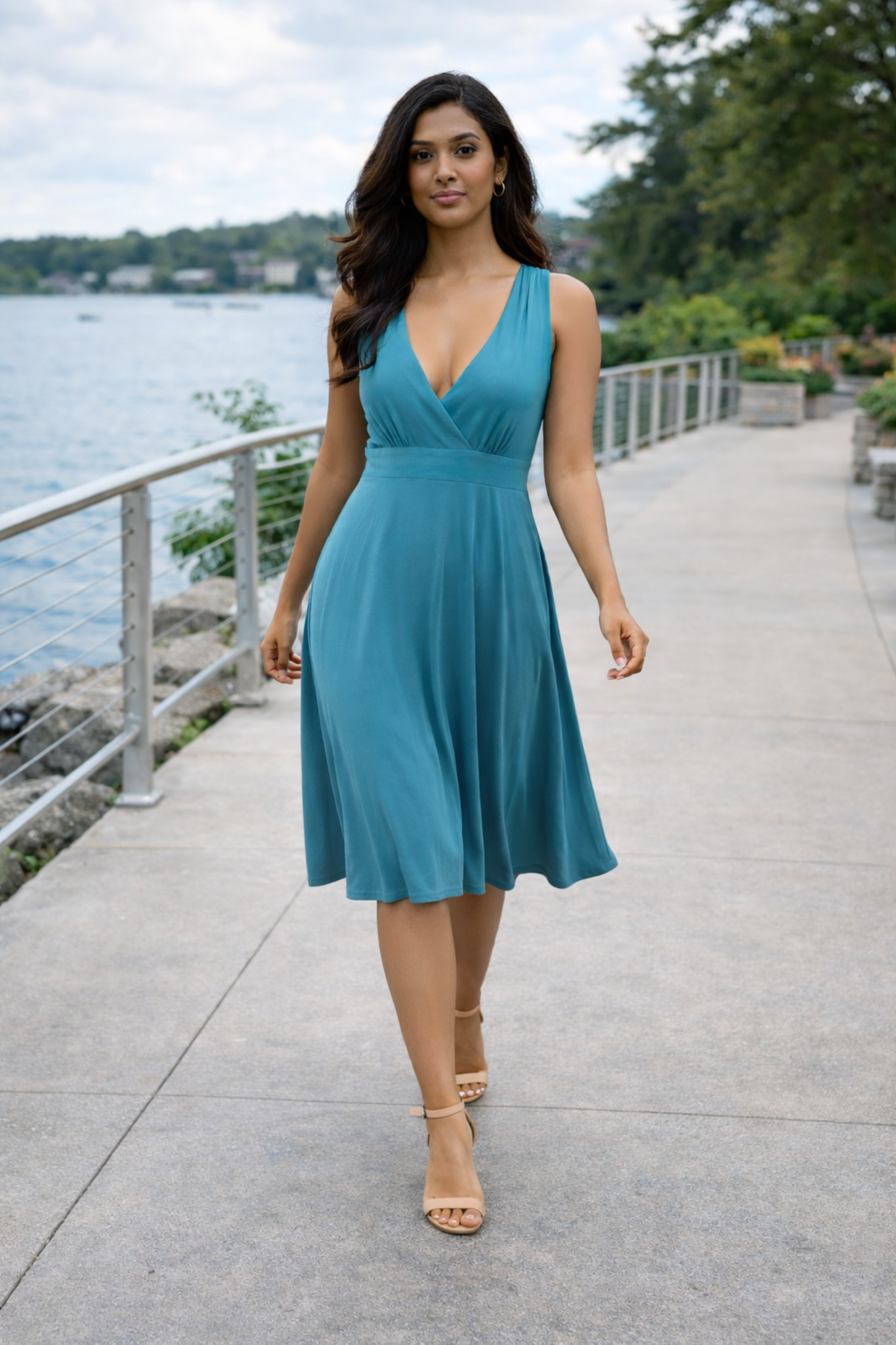 Ocean Breeze V-Neck Midi Dress
