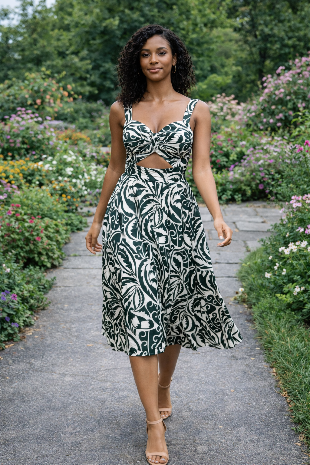 Emerald Muse Cut-Out Midi Dress