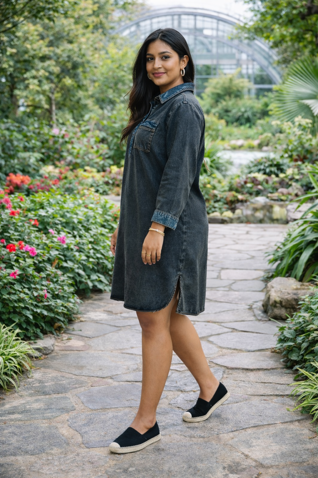 Washed Denim Shirt Dress (Relaxed Fit)