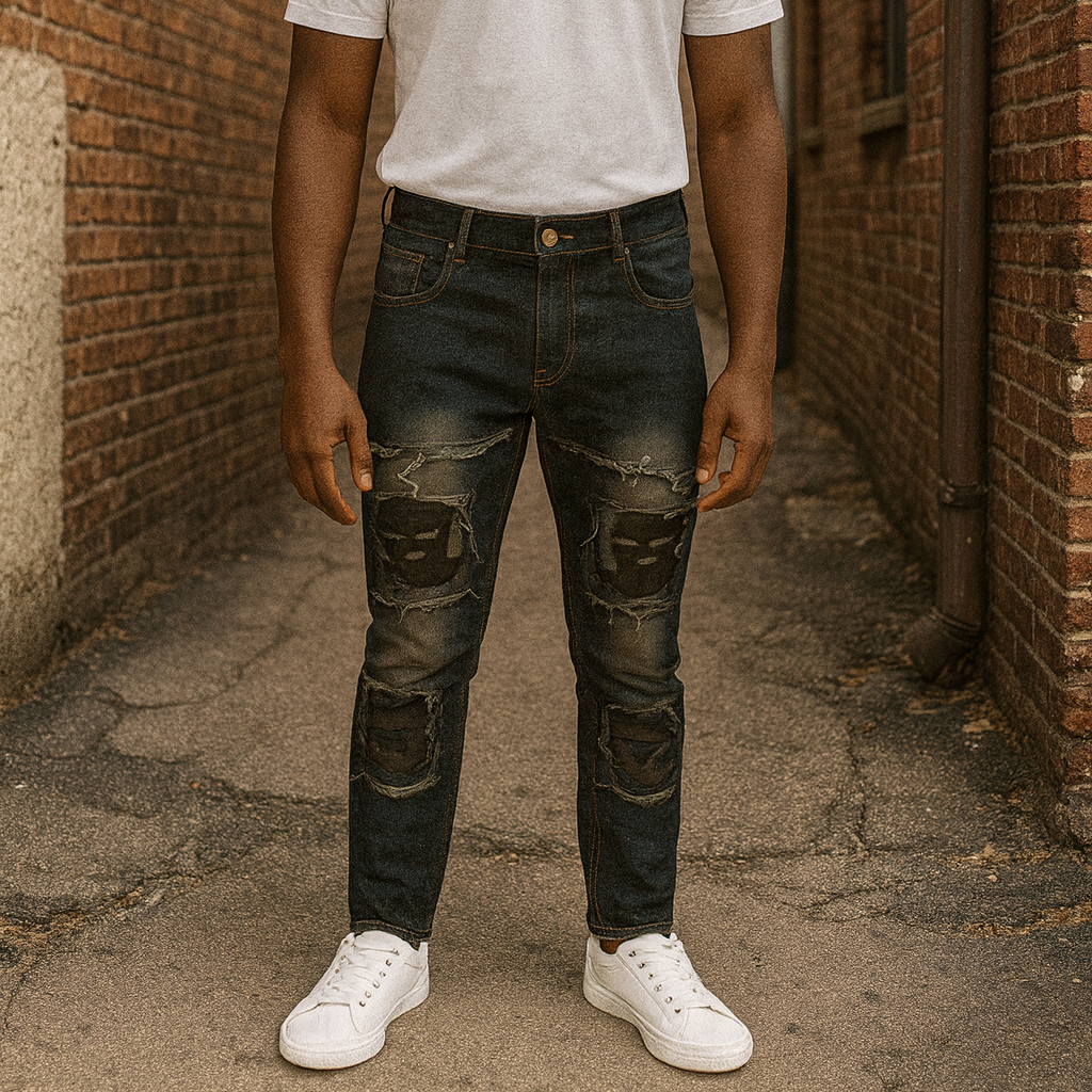 Ember “Urban Rebel” Distressed Denim Jeans – Black Wash