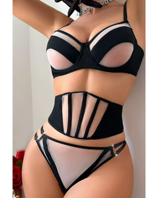 Noir Mesh Cut-Out Lingerie Set