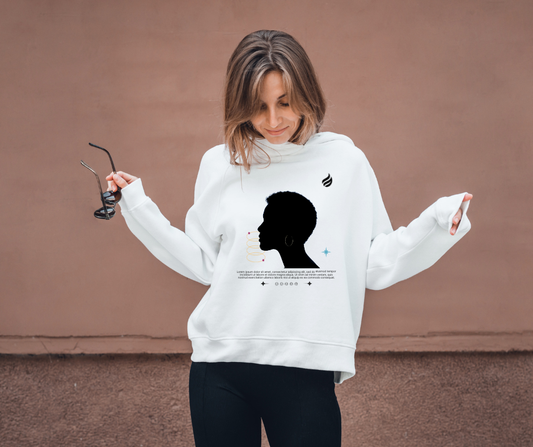 Empower Silhouette” Unisex White Sweatshirt – Ember Wear Collection
