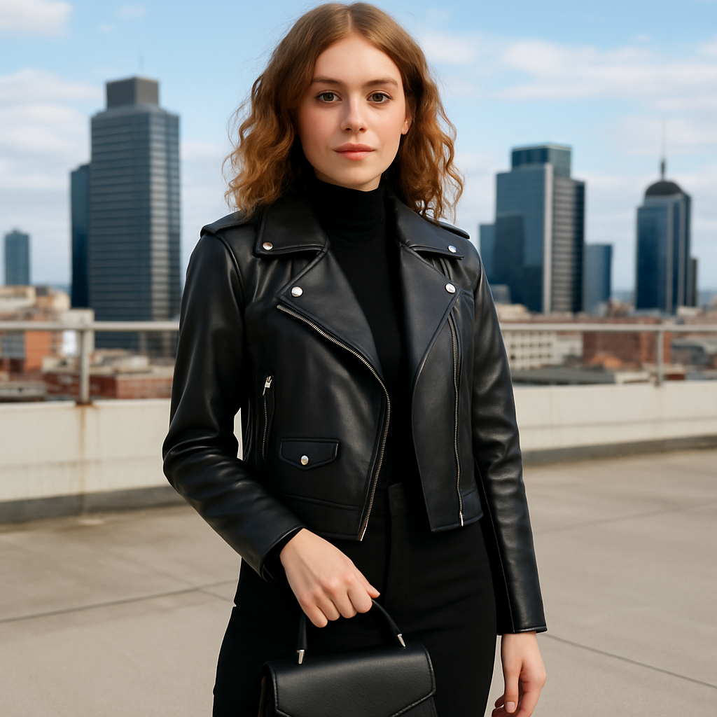 Ember Wear Luxe Faux Leather Moto Jacket – Cropped Biker Fit