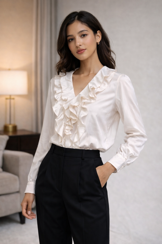 Women’s Elegant Ruffle Front Blouse