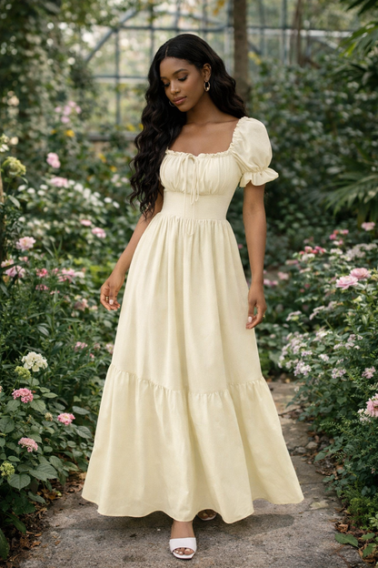 Elysian Puff-Sleeve Maxi Dress
