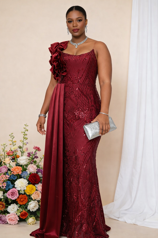 Celeste One-Shoulder Beaded Evening Gown