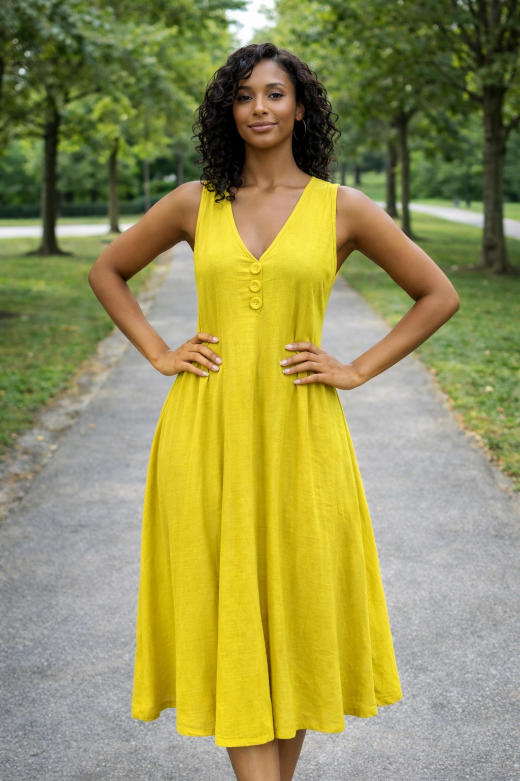 Sunlit Button-Front Midi Dress