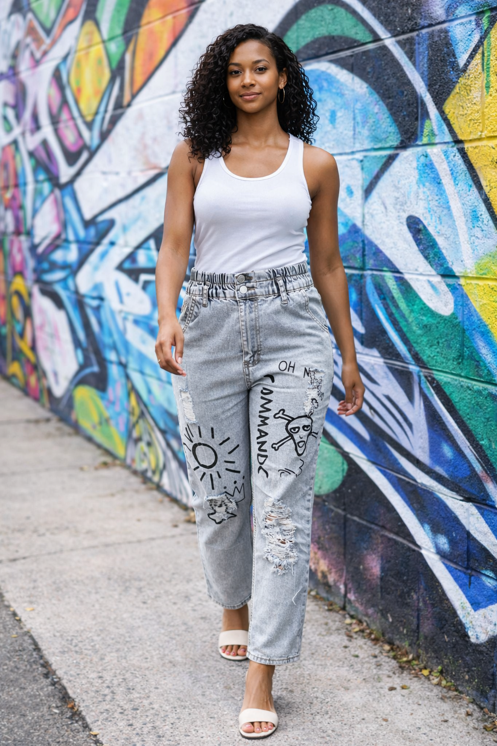 Graffiti Sketch Relaxed Denim Jeans