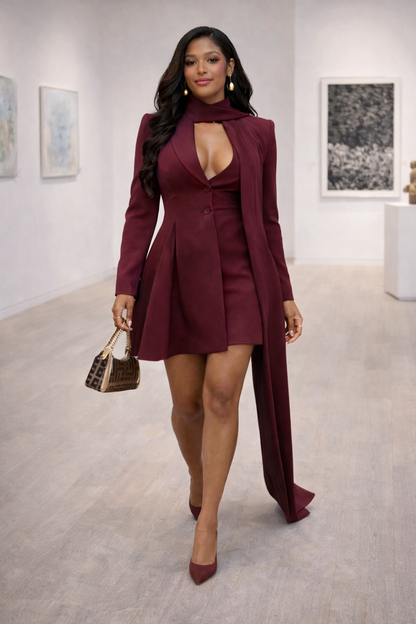 Luxury Tailored Blazer Dress with Scarf Detail