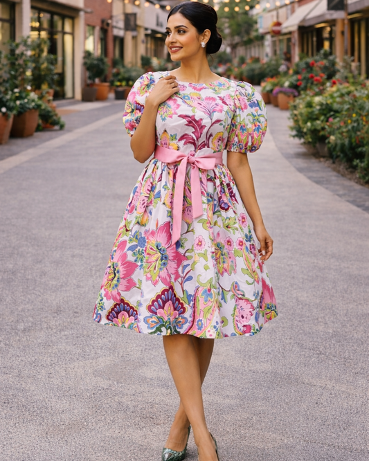Luna Floral Puff Sleeve Midi Dress